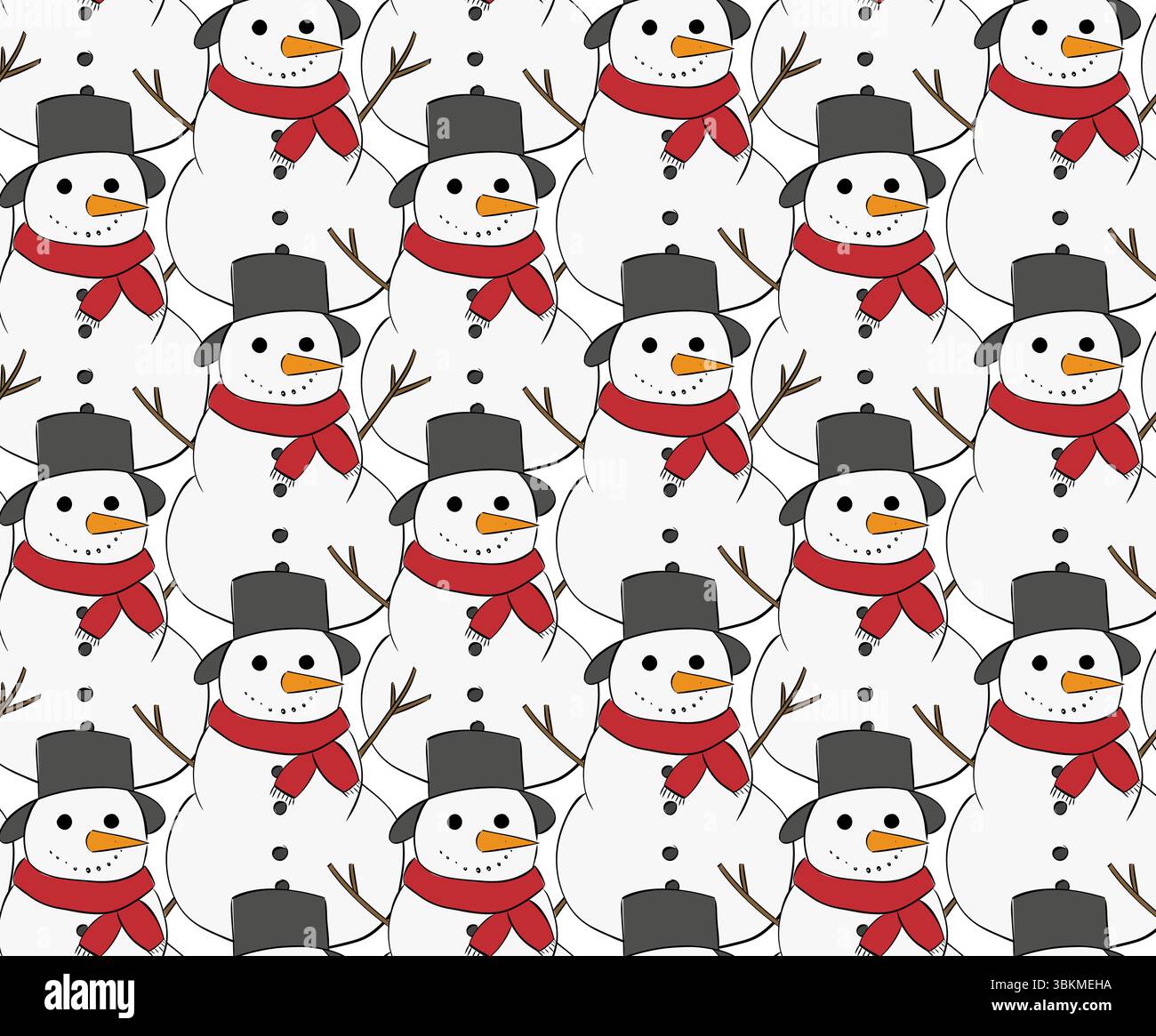 Niedliches und festliches weihnachtsmuster nahtloses Nahaufnahme-Muster von Snowman. Abbildung der grafischen Vektorfarbe. Perfekt für Karten, Dekorationen, Aufkleber Stock Vektor