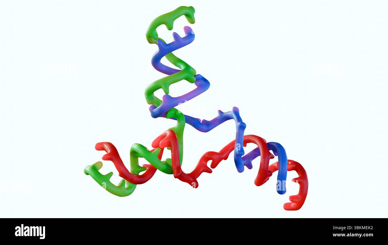 Ein 3D-Rendering von DNA-drei-Wege-Verbindungen, das bei biologischen Prozessen wie DNA-Rekombination, -Reparatur und -Replikation zu finden ist. Stockfoto