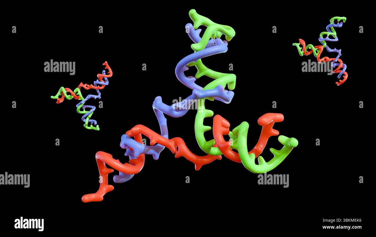 Ein 3D-Rendering von DNA-drei-Wege-Verbindungen, das bei biologischen Prozessen wie DNA-Rekombination, -Reparatur und -Replikation zu finden ist. Stockfoto