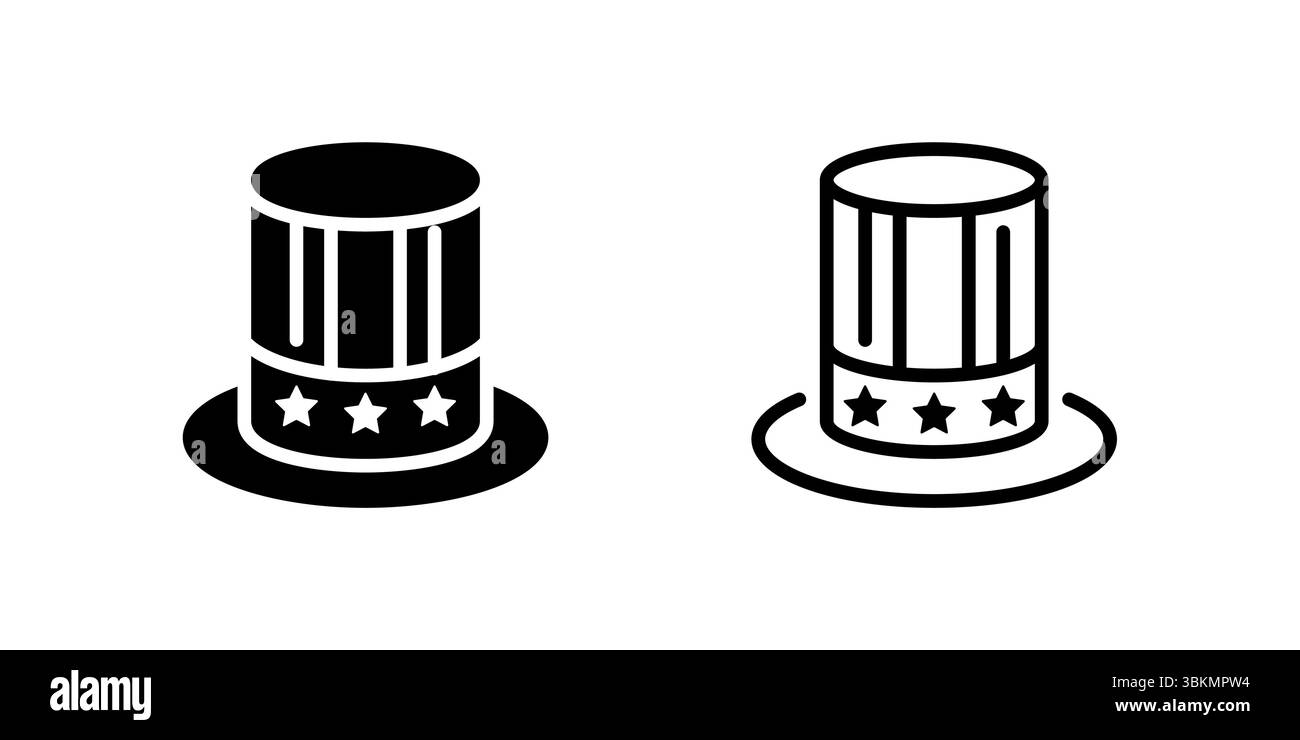 Unverkennbare patriotische Hutfigur, die amerikanischen Stolz und historische Figuren symbolisiert. Ideal für nationale Feiertage und Vintage-Themen. Stock Vektor