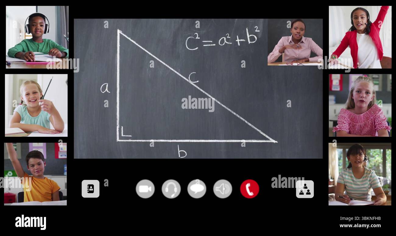 Anzeigen der mathematischen Ferne, Anzeigen des rechten Dreiecks mit Miniaturansichten und Anruflisten Stockfoto