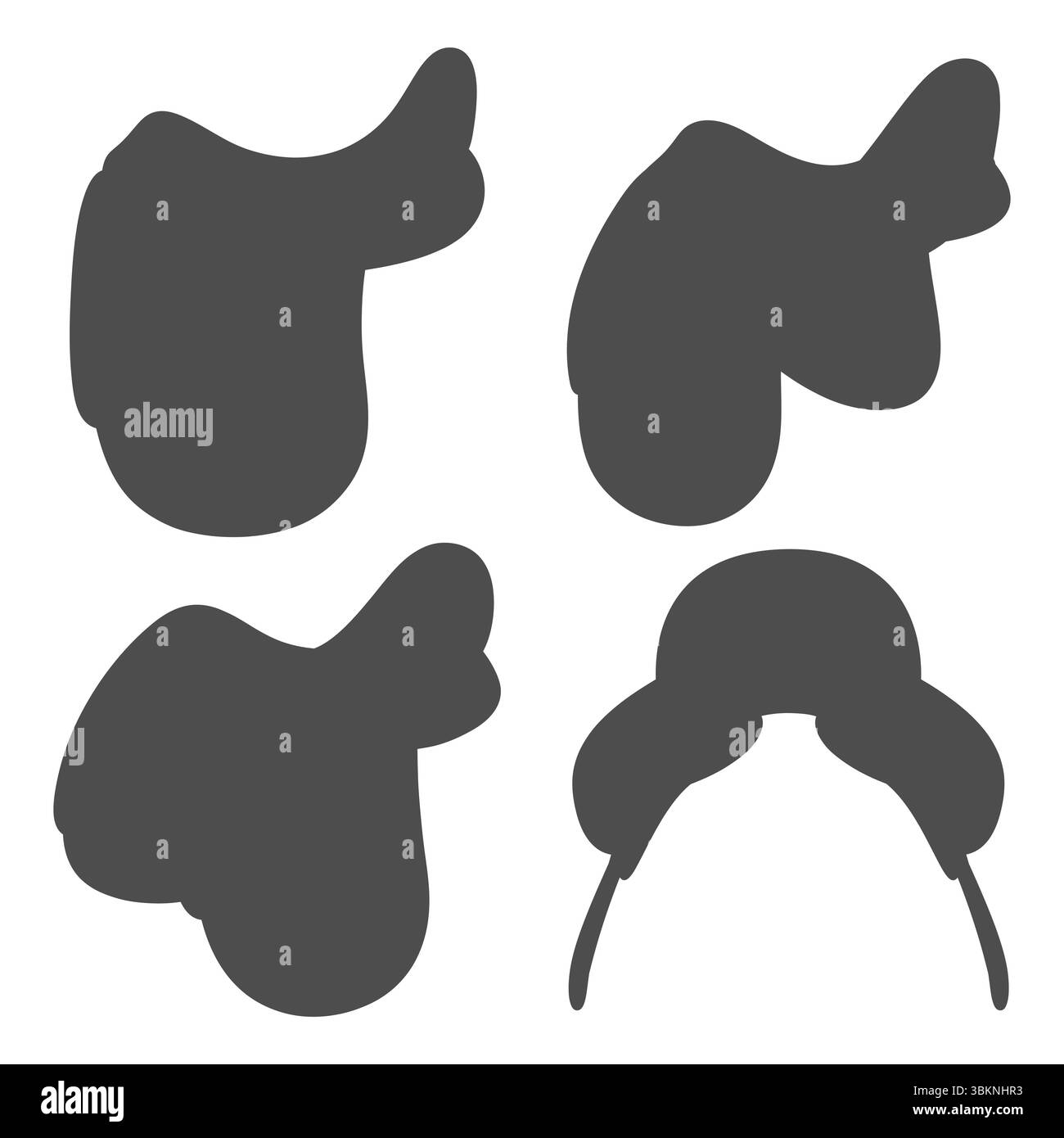 Satz von Schwarz-weiß-Illustrationen mit Pferdesattel. Isolierte Vektorobjekte auf weißem Hintergrund. Stock Vektor