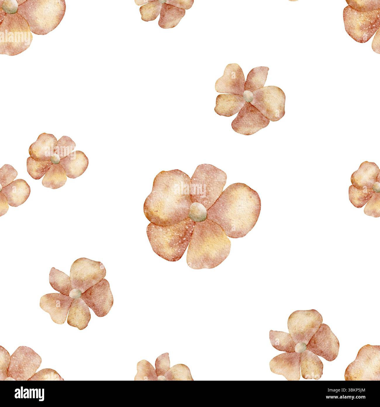 Aquarellmuster von Herbstblumen. Illustration handgezeichnet in Pastellfarben. Nahtloser einfacher Druck auf isoliertem Hintergrund für das Design von Textilien Stockfoto