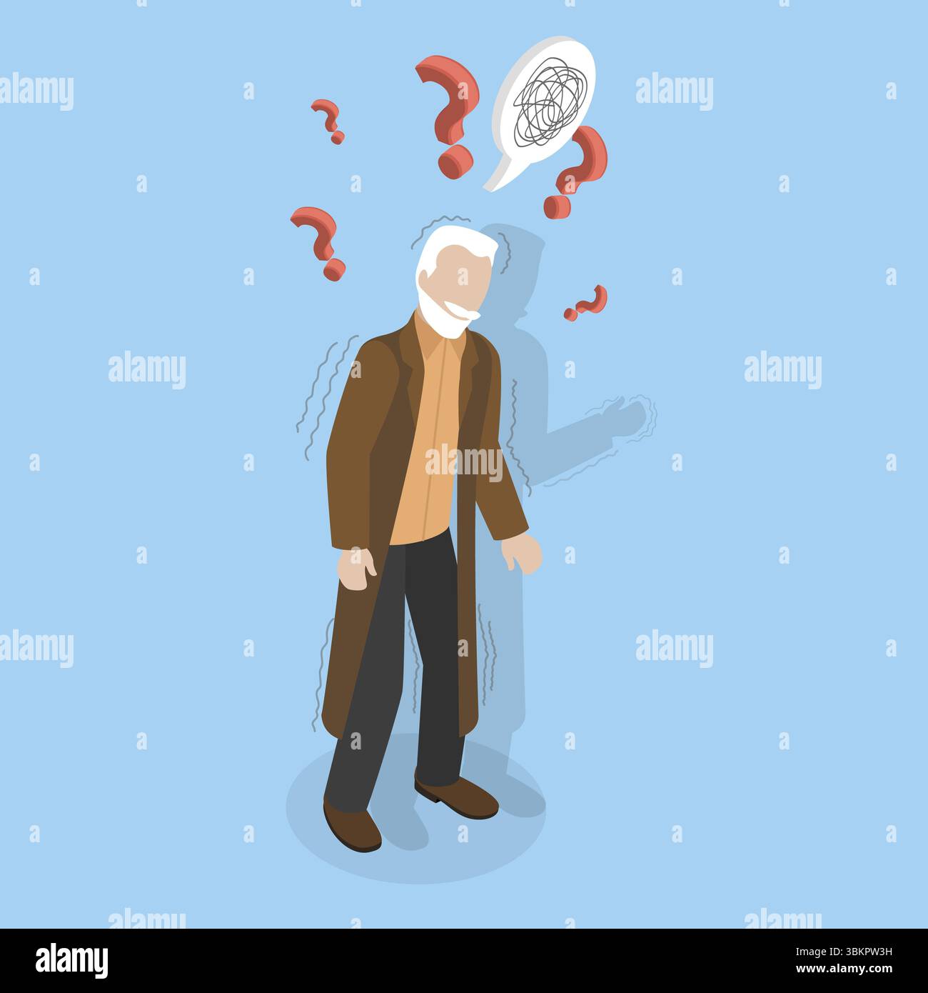 Isometrische flache 3D-Illustration der älteren Krankheit, älterer Mann mit Parkinson-Zittern Stockfoto