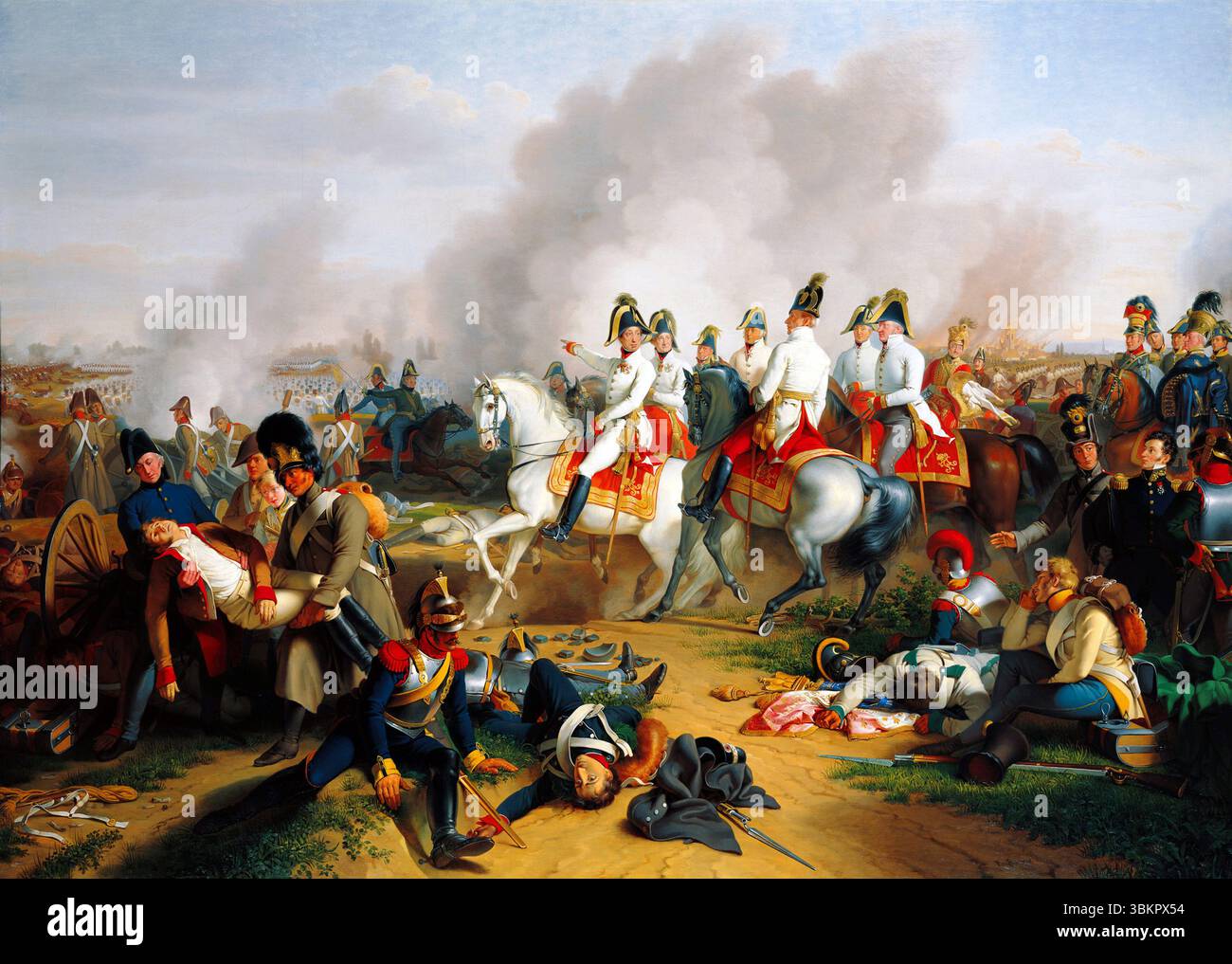 Erzherzog Karl, Herzog von Teschen, mit seinem Stab in der Schlacht bei Aspern-Essling, 21.–22. Mai 1809 (Johann Peter Krafft, 1838) Stockfoto