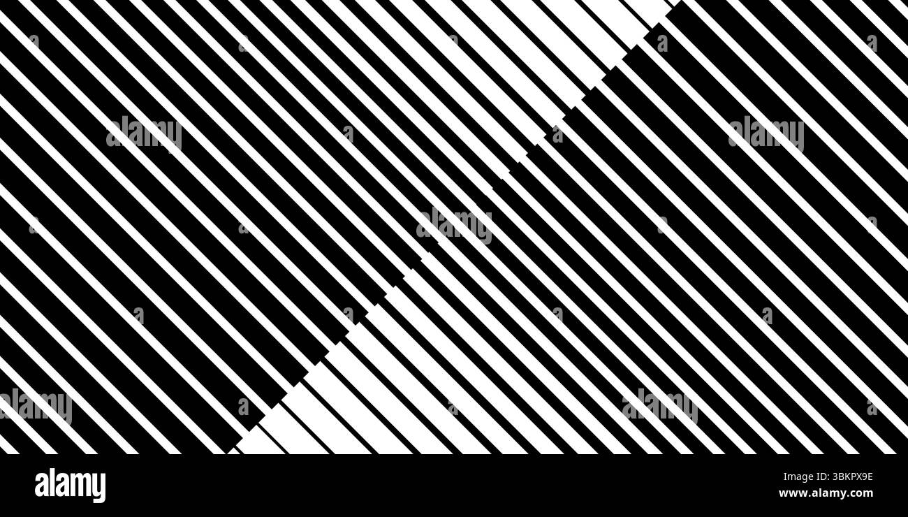 Gerades schräges Streifenmuster. Hintergrund mit schwarzen und weißen parallelen Linien in diagonaler Anordnung. Hintergrundbild mit Rastereffekt. Abstraktes geometrisches Muster. Vektorgrafik. Stock Vektor