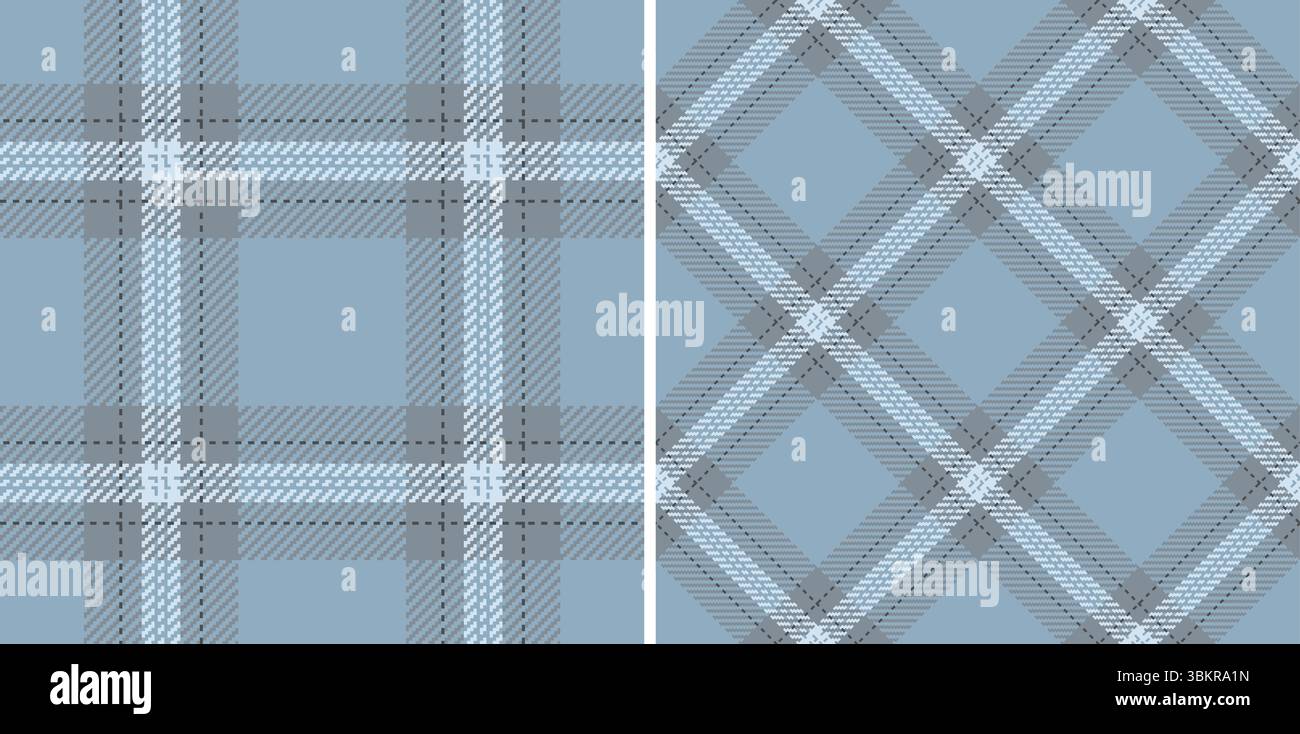 Elegantes Duo aus nahtlosen Pastellblau-Karomustern. Klassische moderne Textildesigns, ideal für Mode, Wohnkultur und Web-Hintergründe. Vielseitige Texturen Stock Vektor