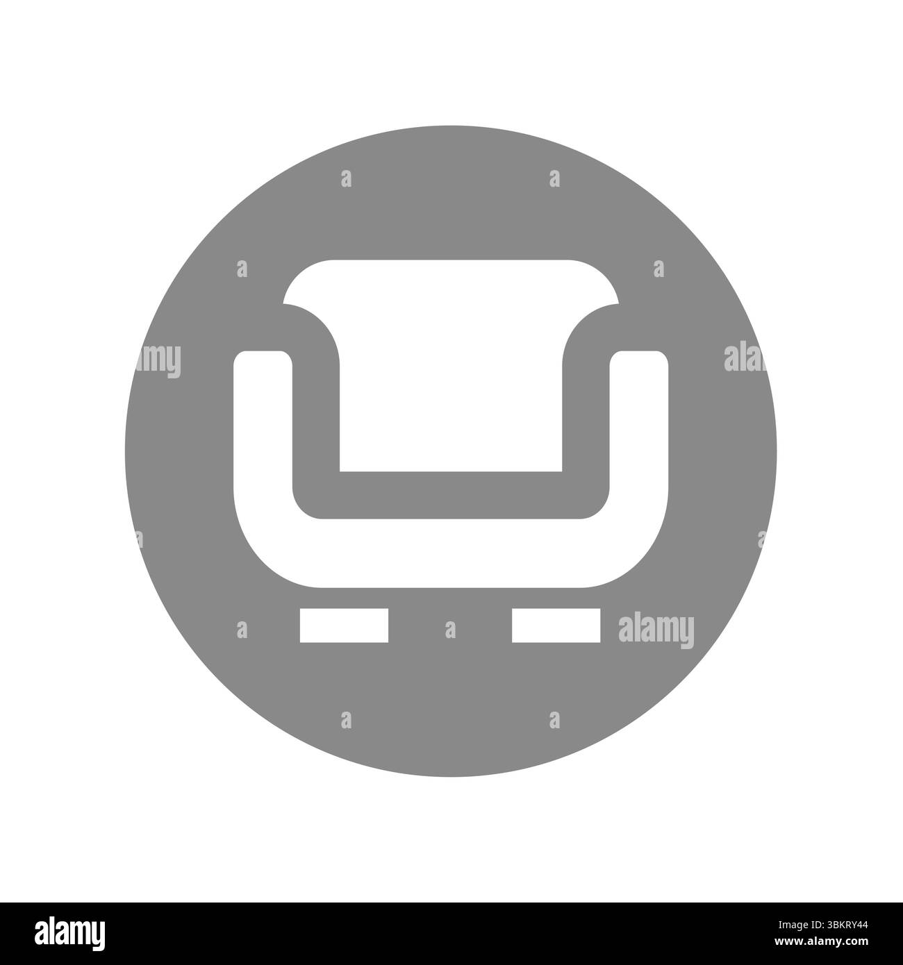 Symbol für den kreisförmigen Vektor des Sofas. Möbelgeschäft mit Couch-Etikett oder Aufkleber. Stock Vektor
