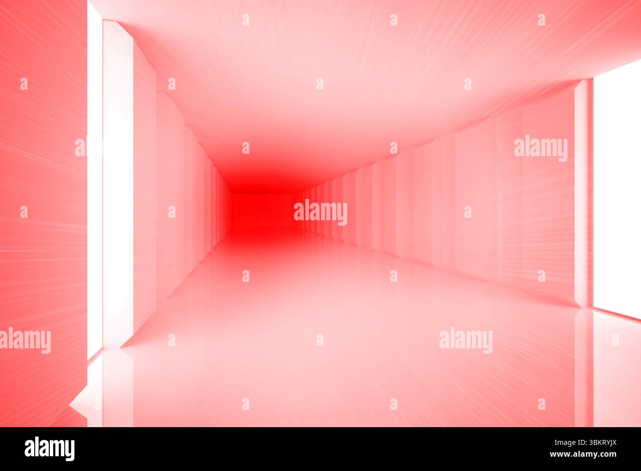 Leuchtend rote Zimmer mit Fenstern Stockfoto