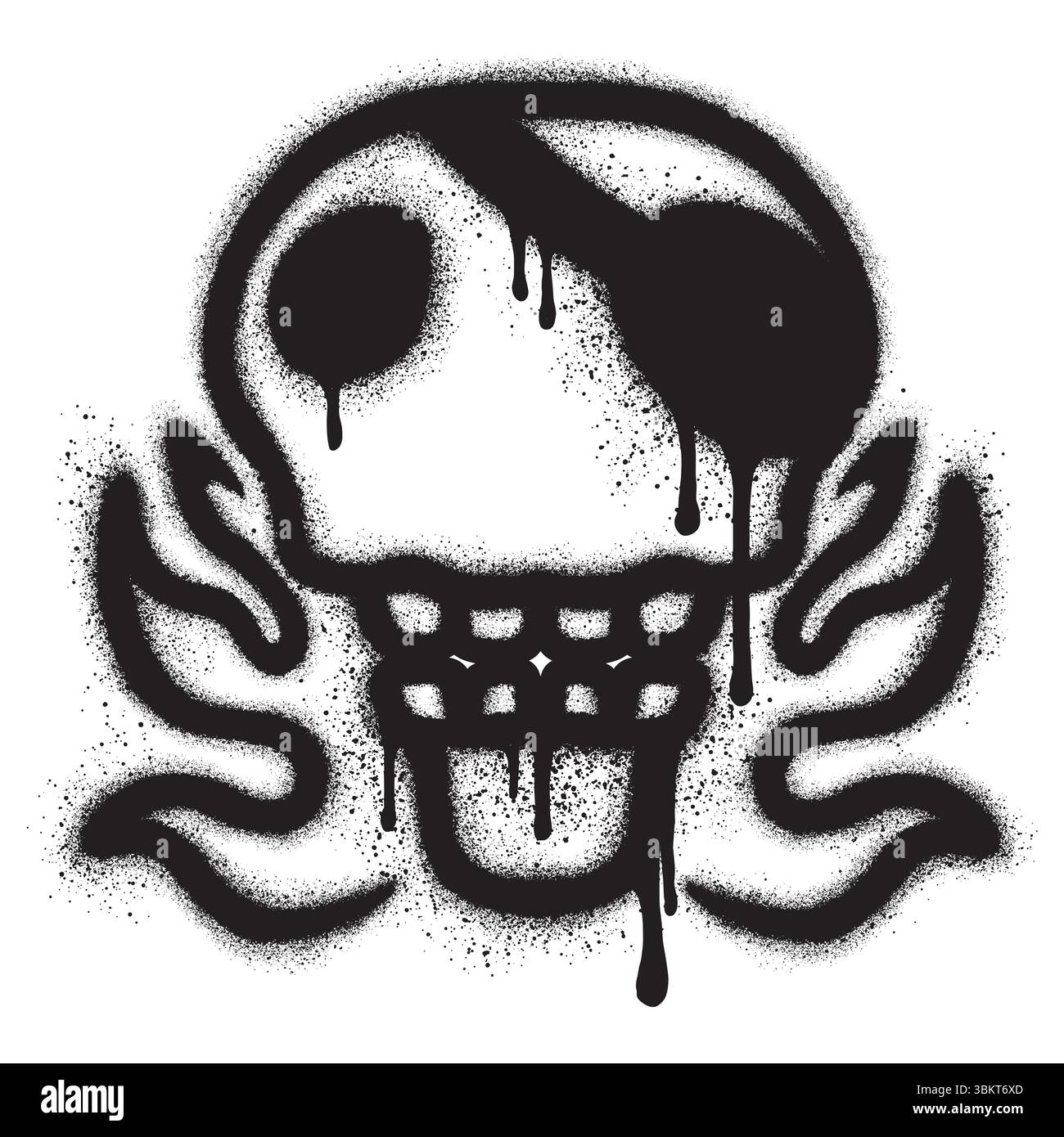 Graffiti-Schädel mit brennenden Flammen mit schwarzer Sprühfarbe auf weißem Hintergrund Stock Vektor