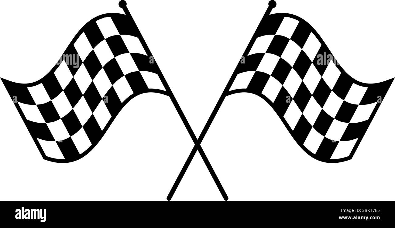 Doppelt gekreuzte karierte Rennflagge. Karierte Flagge für Motorrad- und Autorennen. Meisterschaft isolierte Flaggen. Vektorabbildung. Stock Vektor