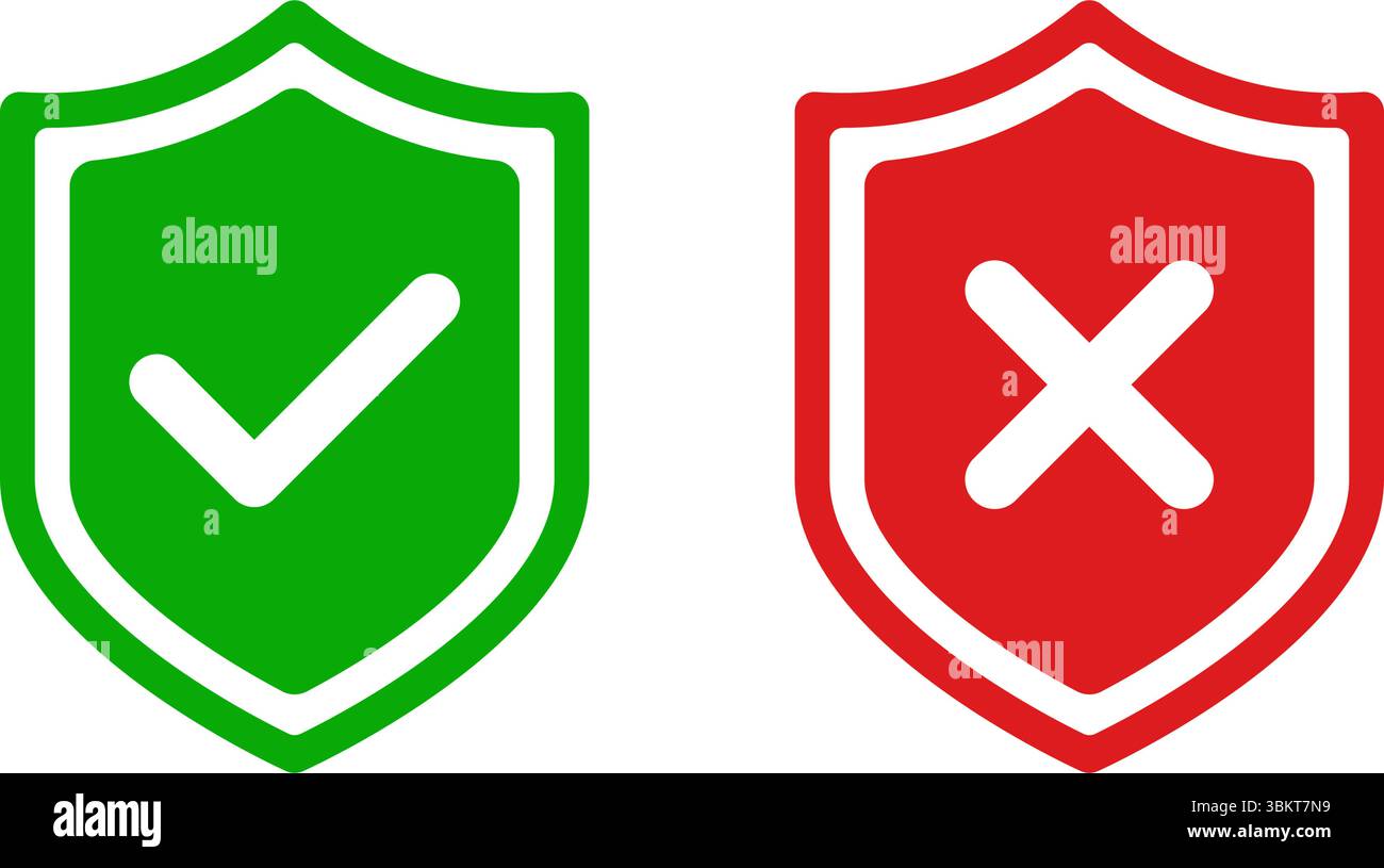 Sicherheitsschild-Logo-Set, Häkchen Sie Vorhängeschlösser, Vektorlogos von Sicherheitsschilden oder geschützte Sicherheitssymbole. Sichere Verriegelungsschilder Stock Vektor