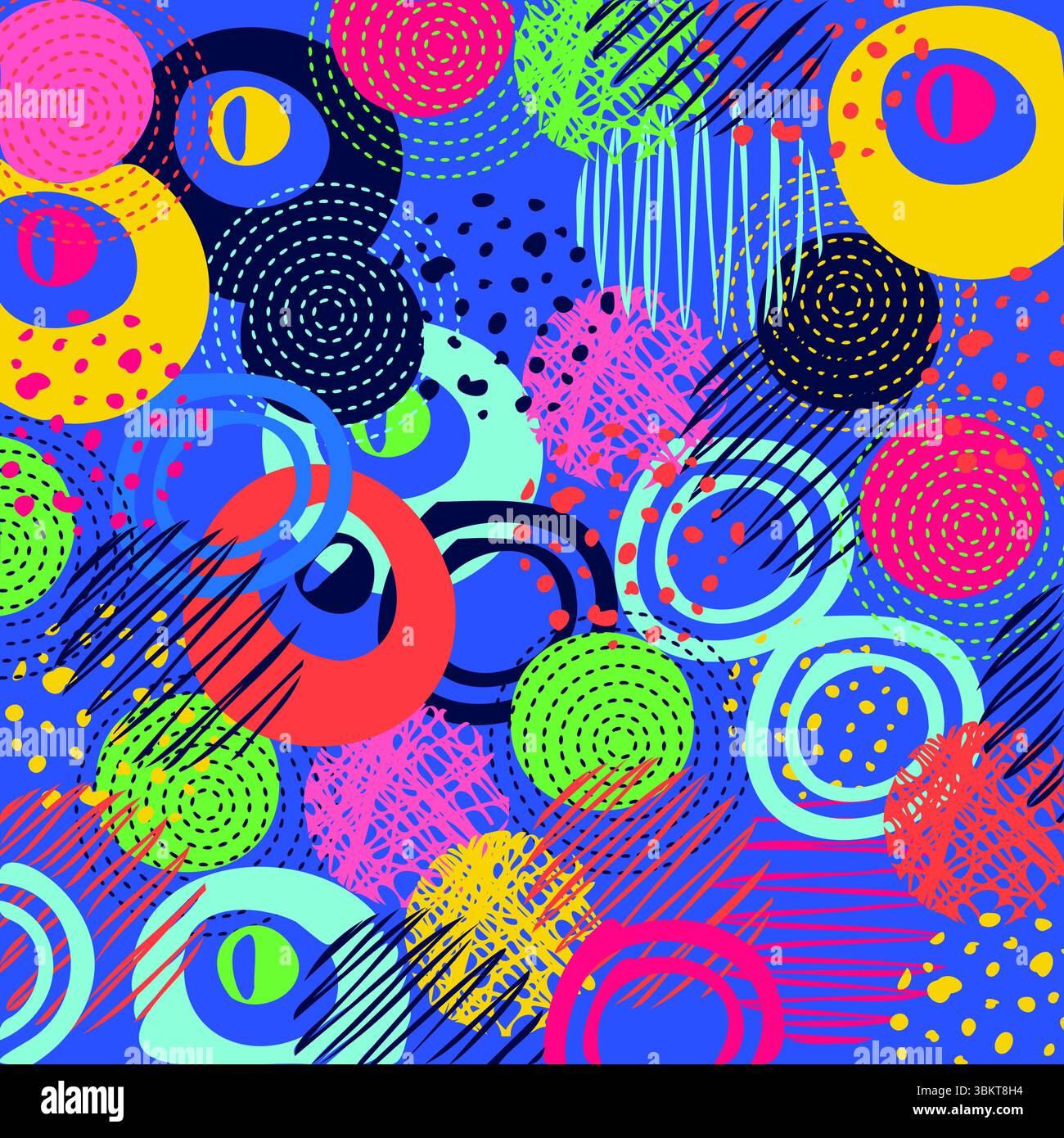 Bild von bunten Formen auf blauem Hintergrund Stockfoto