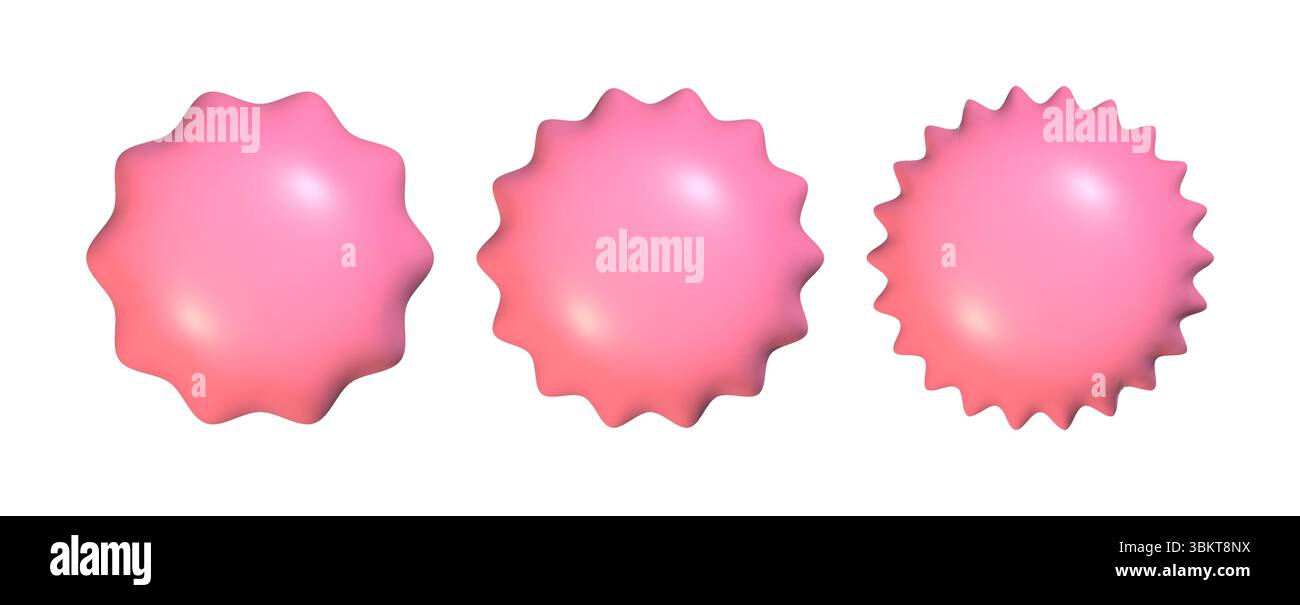 3D-Starburst-Badge-Set. Realistischer, rosafarbener Knopf. Leerer Verkaufsaufkleber Stock Vektor