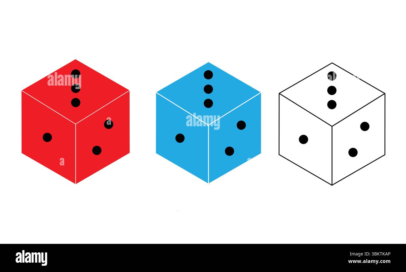 Bunter Würfelhaufen auf weißem Hintergrund - perfekt für Brettspiele und Casino-Nächte Stock Vektor