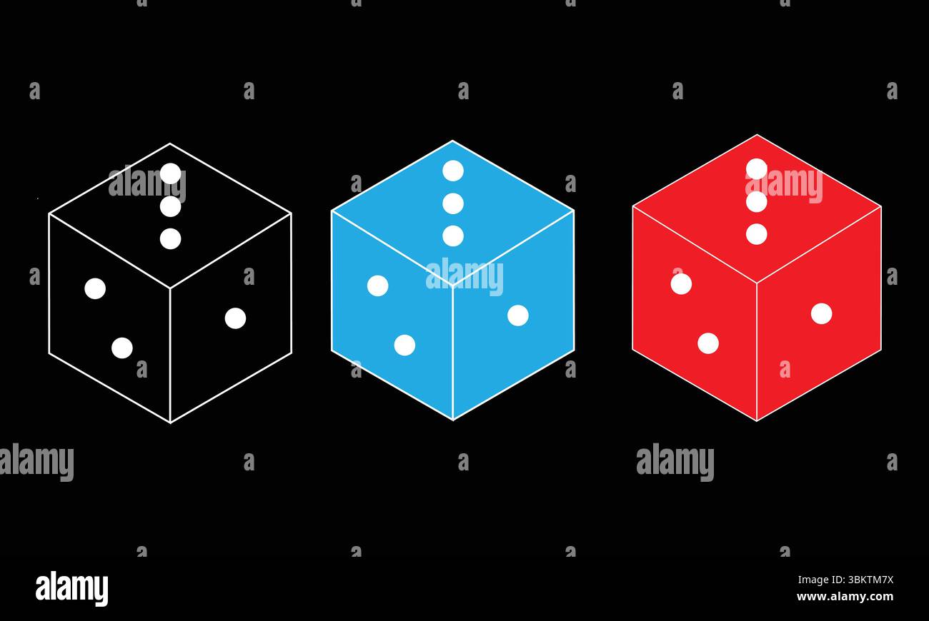 Bunter Würfelhaufen auf weißem Hintergrund - perfekt für Brettspiele und Casino-Nächte Stock Vektor