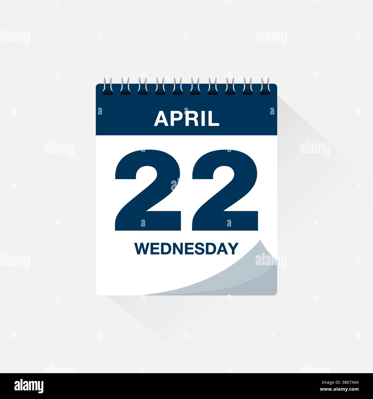 Kalender mit Datum 22. April. Vektor des Kalendersymbols für den Tag, Erinnerung für den Ereigniskalender, Datumsschild für den Geschäftsplan, Terminvorlage, Terminsymbol Stock Vektor