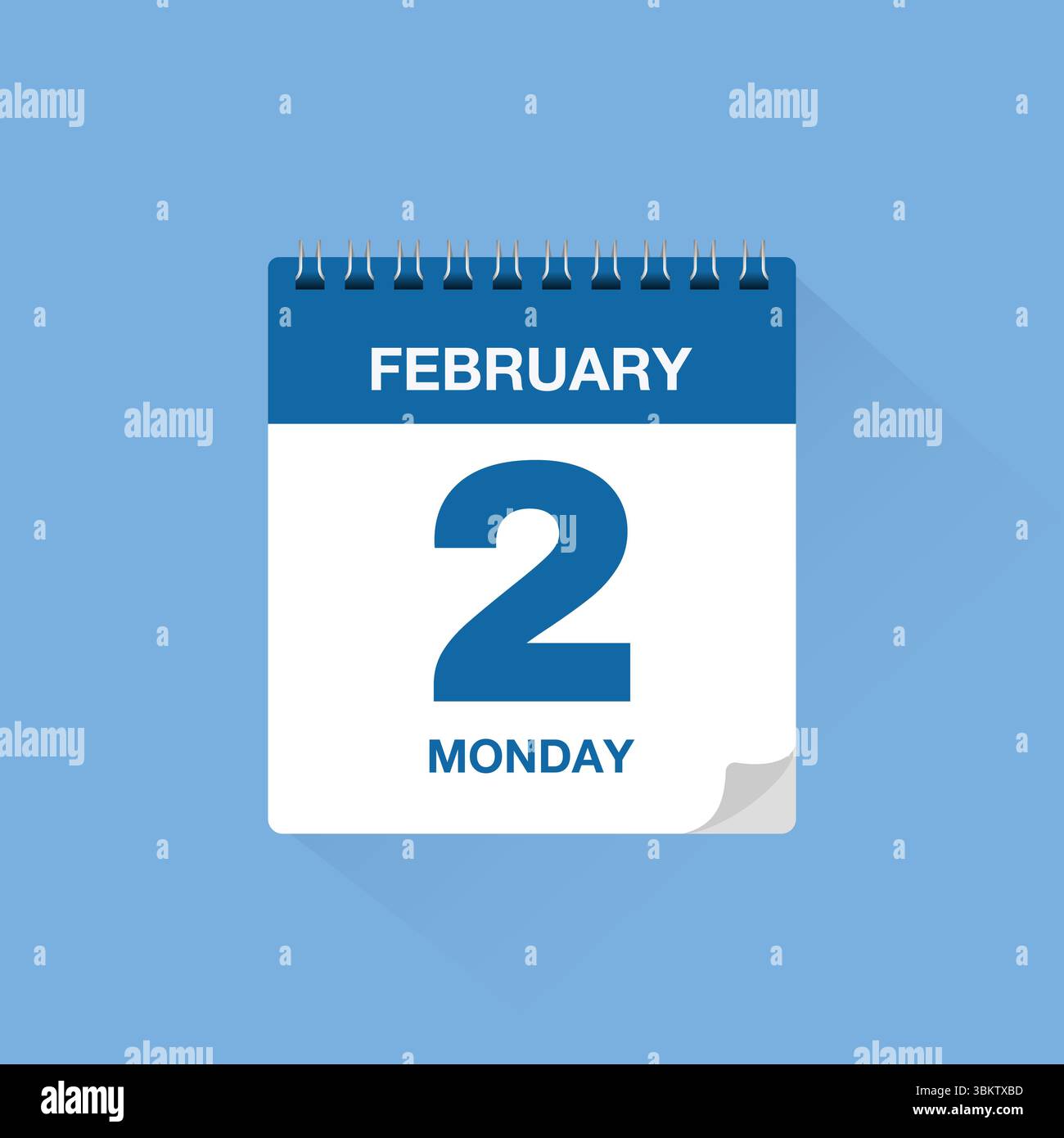 Kalender mit Datum 2. Februar. Vektor des Kalendersymbols für den Tag, Erinnerung für den Ereigniskalender, Datumsschild für den Geschäftsplan, Terminvorlage, Terminsymbol Stock Vektor