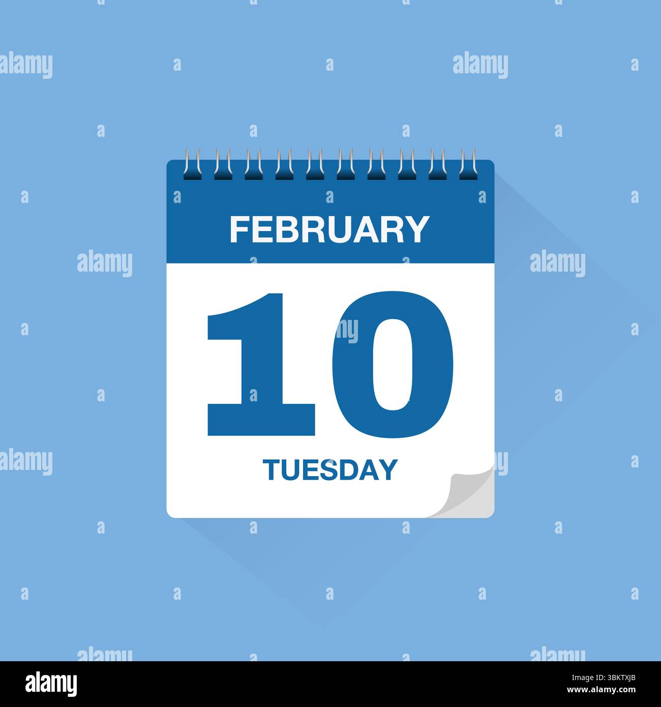 Kalender mit Datum vom 10. Februar. Vektor des Kalendersymbols für den Tag, Erinnerung für den Ereigniskalender, Datumsschild für den Geschäftsplan, Terminvorlage, Terminsymbol Stock Vektor