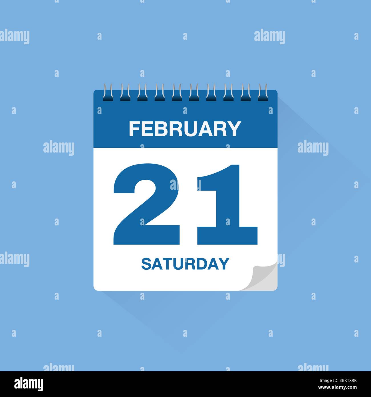 Kalender mit Datum 21. Februar. Vektor des Kalendersymbols für den Tag, Erinnerung für den Ereigniskalender, Datumsschild für den Geschäftsplan, Terminvorlage, Terminsymbol Stock Vektor