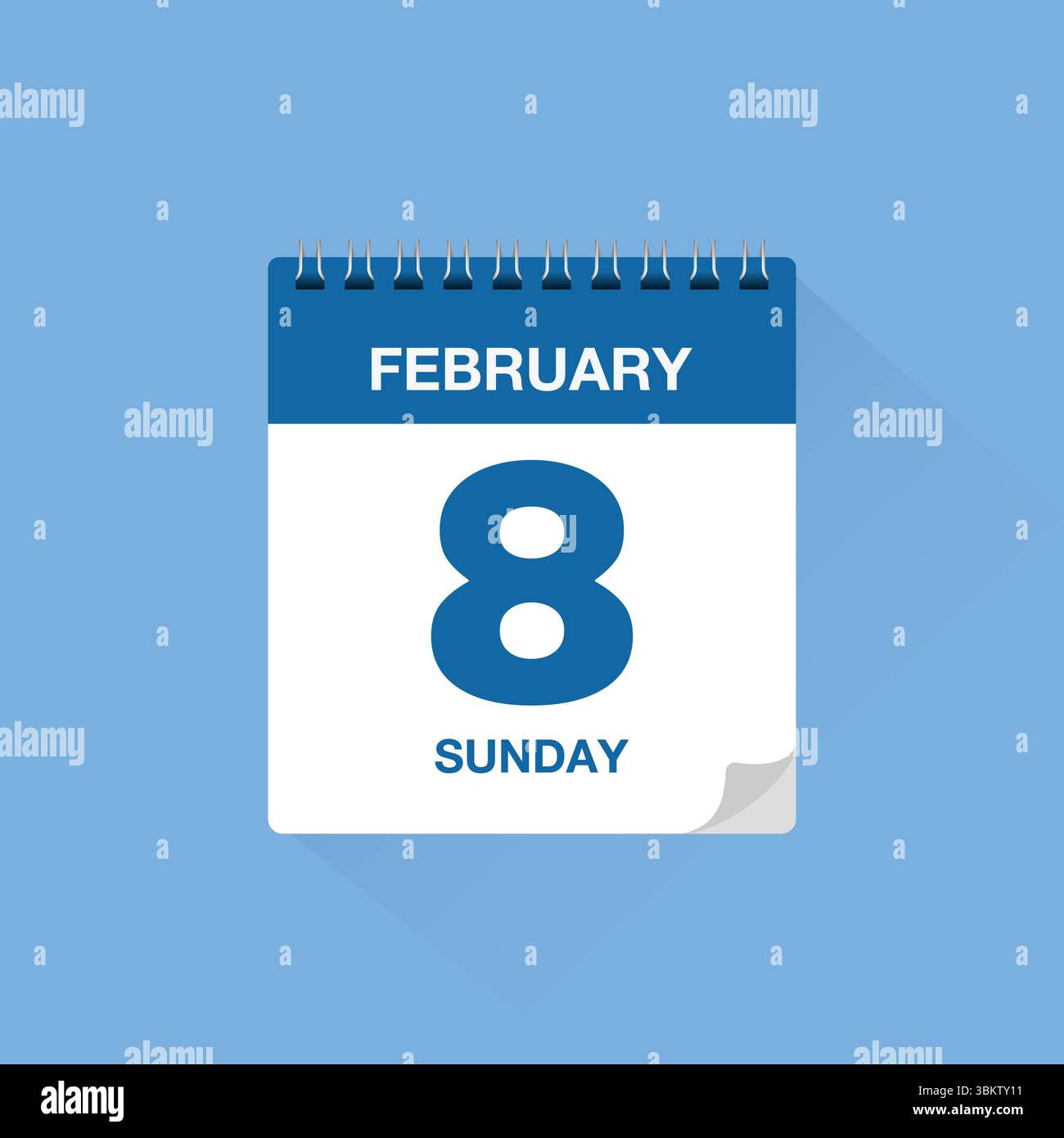 Kalender mit Datum 8. Februar. Vektor des Kalendersymbols für den Tag, Erinnerung für den Ereigniskalender, Datumsschild für den Geschäftsplan, Terminvorlage, Terminsymbol Stock Vektor