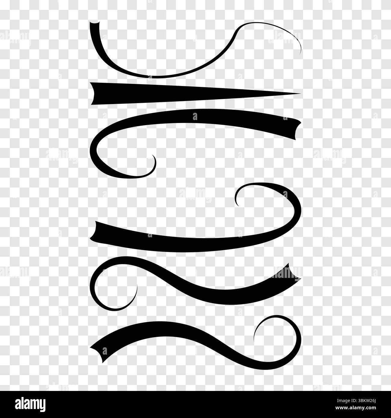 Swoosh und Swoops unterstreichen die typografische Heckform. Mit dem Pinsel gezogener dicker gekrümmter Abstrich Hand gezeichnet locktes Swish, Swash, Squiggle, Twiddle. Vektorkalligraph Stock Vektor