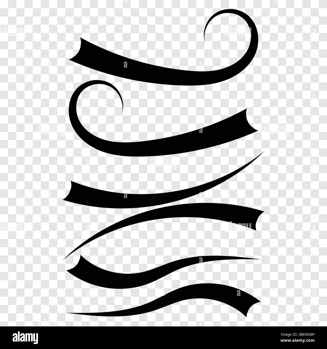 Swoosh und Swoops unterstreichen die typografische Heckform. Mit dem Pinsel gezogener dicker gekrümmter Abstrich Hand gezeichnet locktes Swish, Swash, Squiggle, Twiddle. Vektorkalligraph Stock Vektor