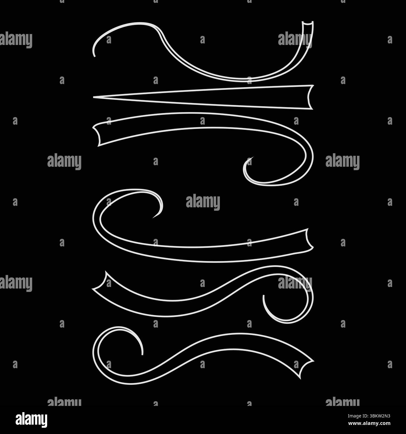 Baseball-Schwänze. Swoosh schwamm Typografie lockig Vintage Graphics Vector Set Stock Vektor