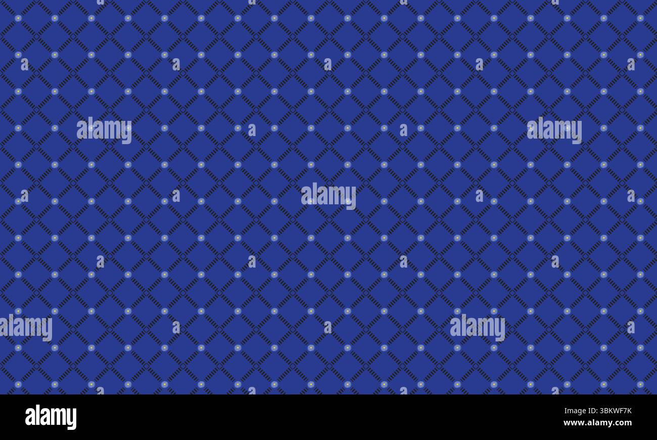 Elegantes, nahtloses geometrisches Muster in Königsblau mit Diamanten und weißen Punkten Stock Vektor