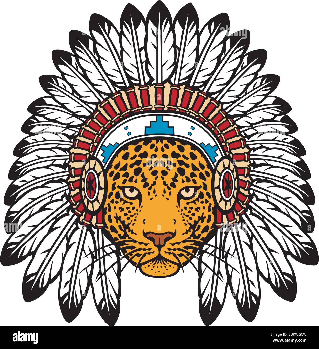 Jaguar Head mit Kopfschmuck der Indianer. Vektorabbildung. Stock Vektor