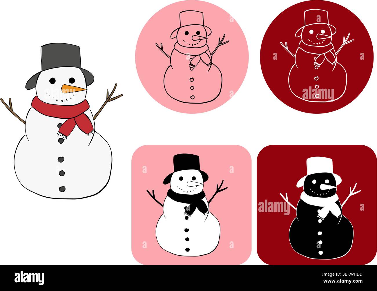 Schneemann-Logo. Abbildung der grafischen Vektorfarbe. Banner, Poster, Aufkleber, Druck, modernes Textildesign. Ausmalbogen für Spannungsfreistellung und Re Stock Vektor