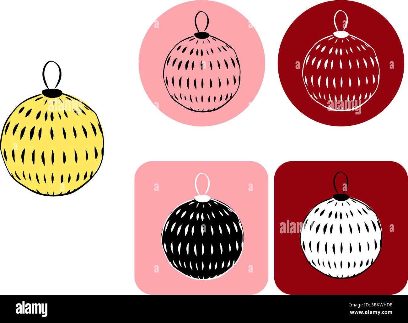 Logotyp für Weihnachtsbaumkugeln. Abbildung der grafischen Vektorfarbe. Silhouettenzeichen für Logo, Druck, Comics, Mode, Pop Art, Platinen, Design, sti Stock Vektor