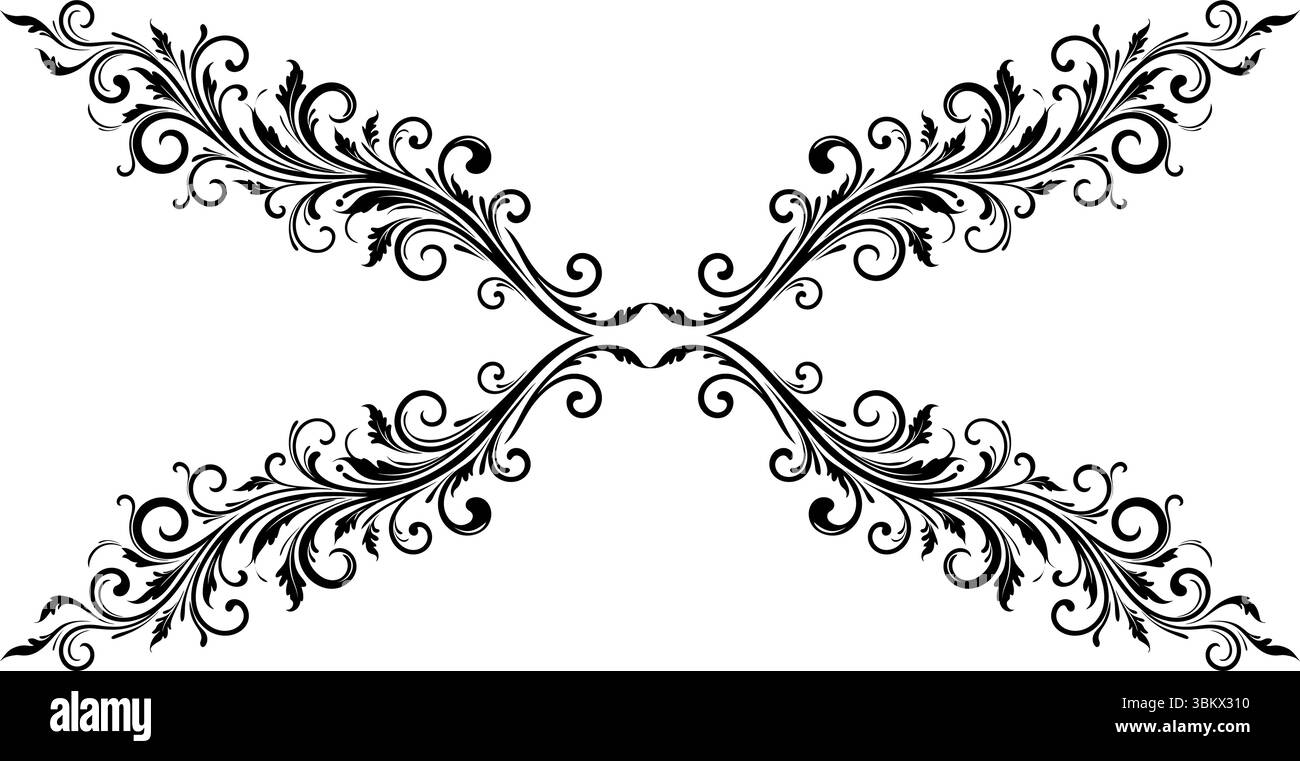 Elegantes Schwarzes Drall-Design – Trennwand Mit Blumenmuster Im Vintage-Stil Stock Vektor