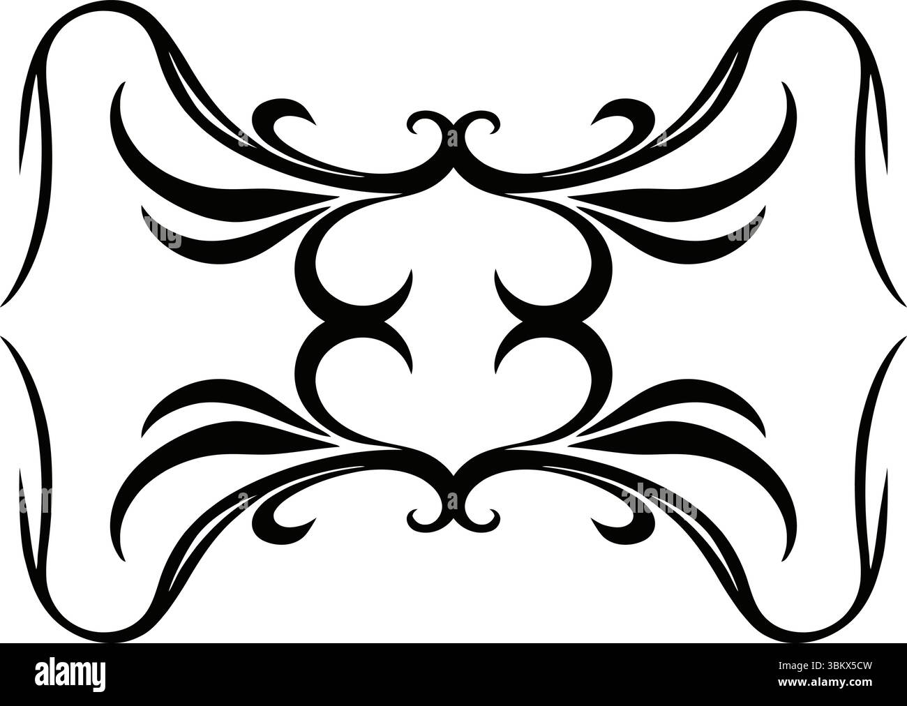 Abstraktes Schwarzes Scroll-Ornament – Modernes Symmetrisches Dekorationselement Stock Vektor