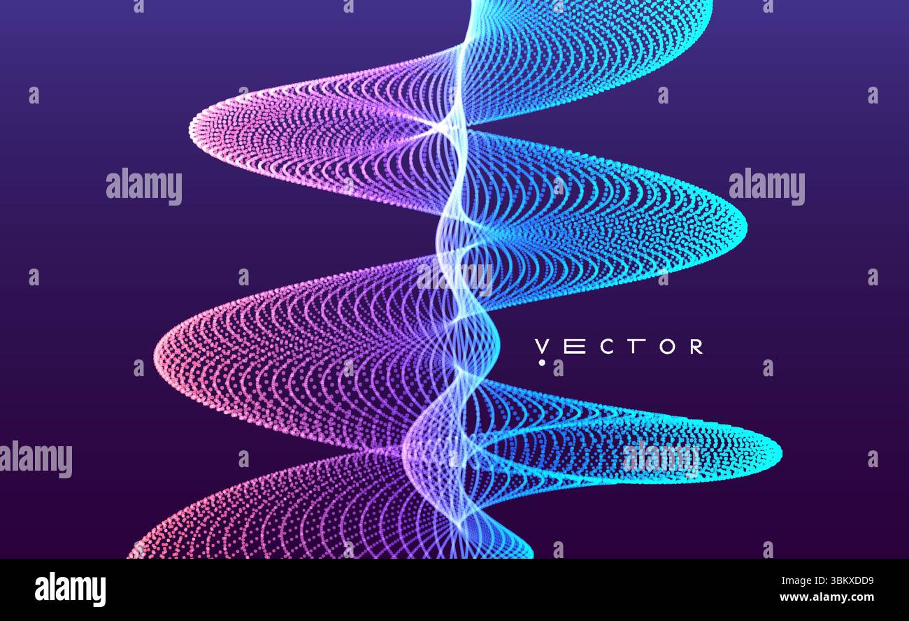 Spirale. Array mit dynamischen Partikeln. Abstrakte Raster Design. 3D-Vektor Illustration für Wissenschaft oder Technologie. Stock Vektor