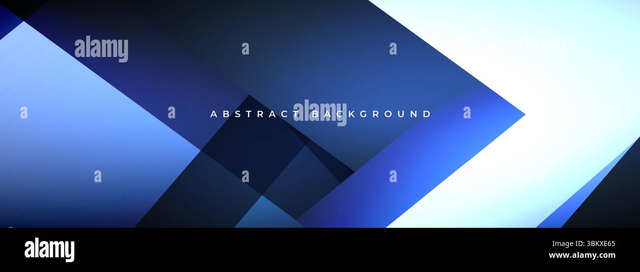 Weißes und blaues modernes abstraktes breites Banner mit geometrischen Formen. Dunkelblauer und weißer abstrakter 3D-Hintergrund. Vektorabbildung Stock Vektor