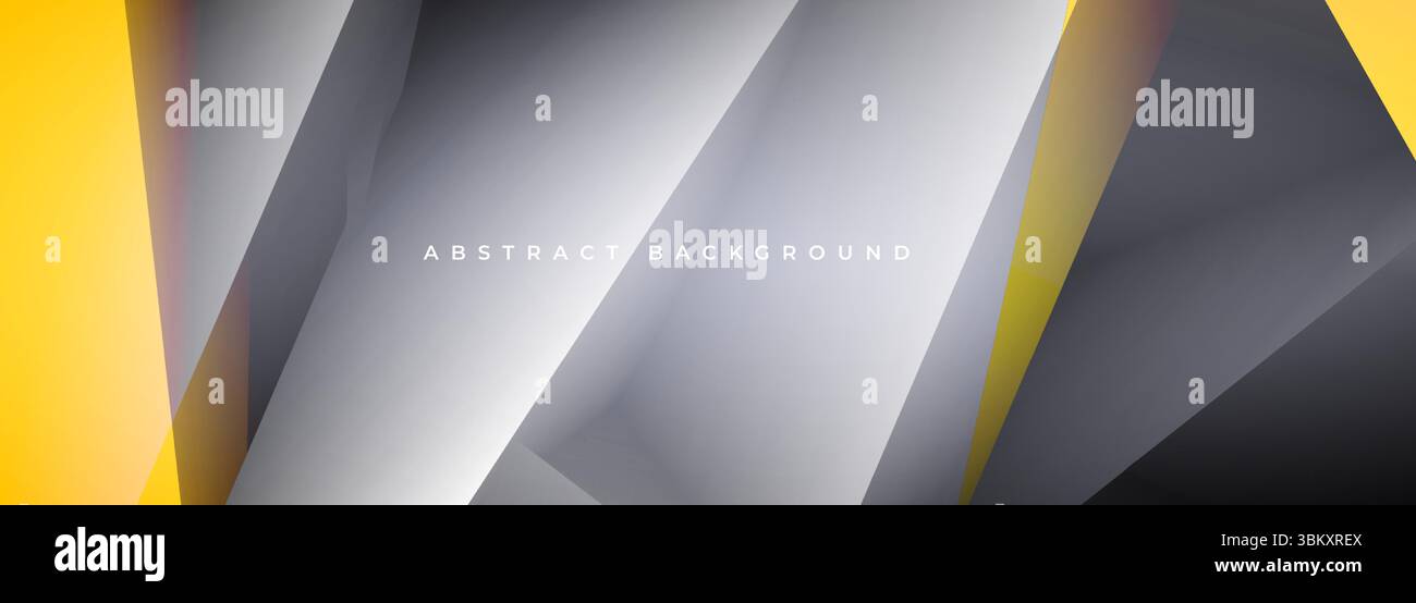 Graue und gelbe moderne abstrakte breite Banner mit geometrischen Formen. Abstrakter 3D-Hintergrund des dunkelgrauen Vektors. Stock Vektor