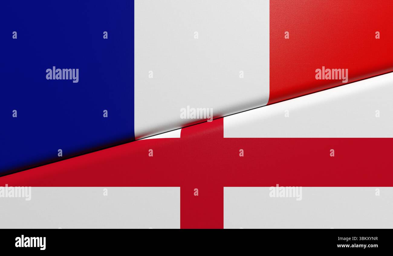 Flaggen von England und Frankreich zusammen – 3D-Rendering Stockfoto