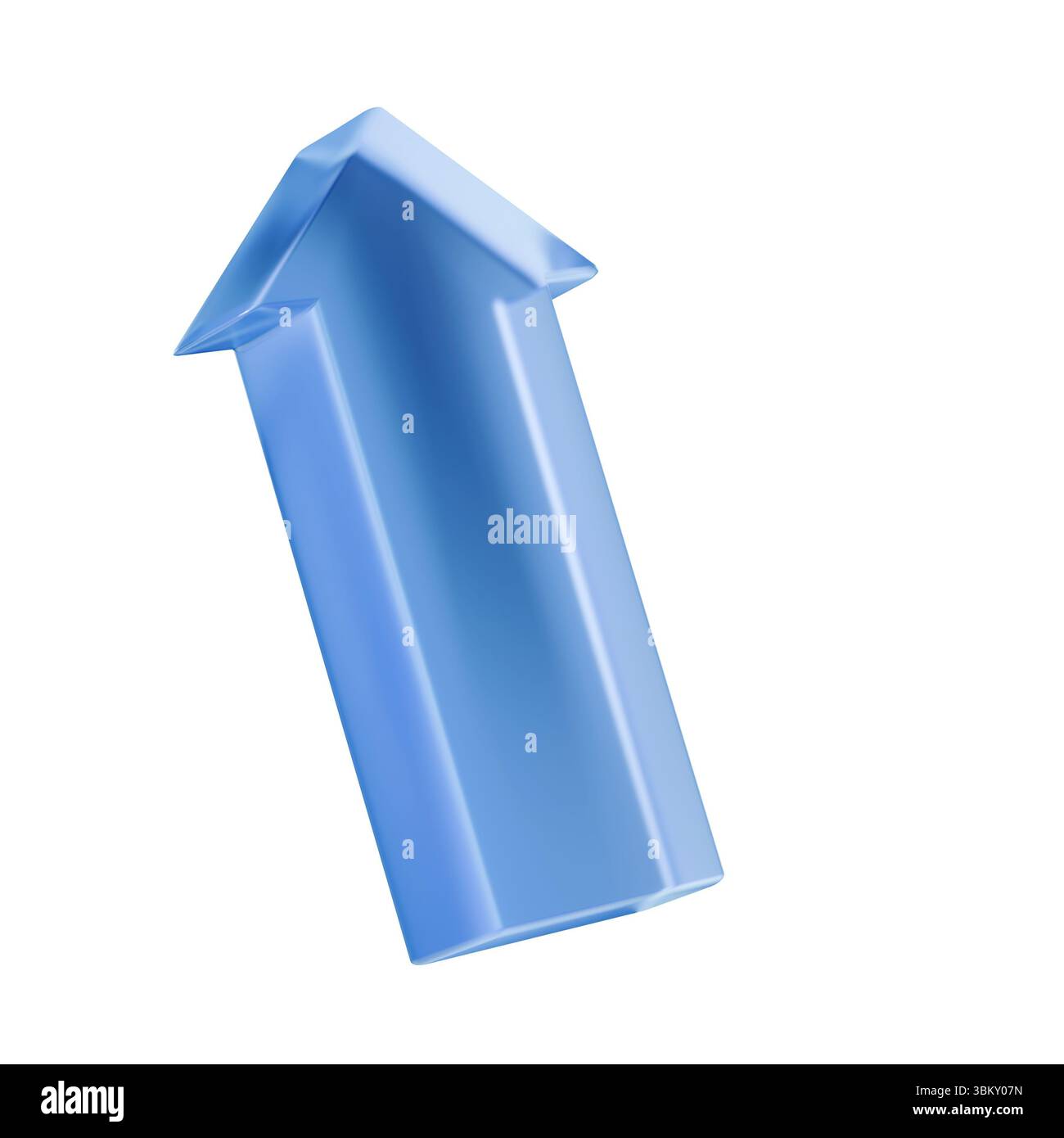 Ein blauer 3D-Pfeil, der nach oben zeigt und den Fortschritt, das Wachstum oder die Richtung darstellt. 3D-Rendering Stockfoto