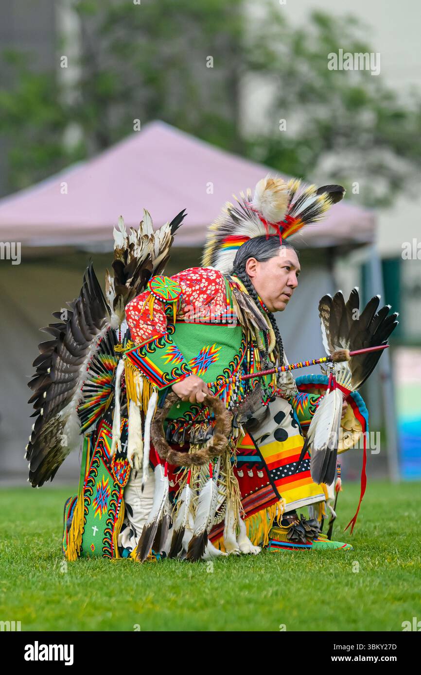 Pow Wow Dancers, National Indigenous Peoples Day, Vancouver, British Columbia, Kanada Stockfoto