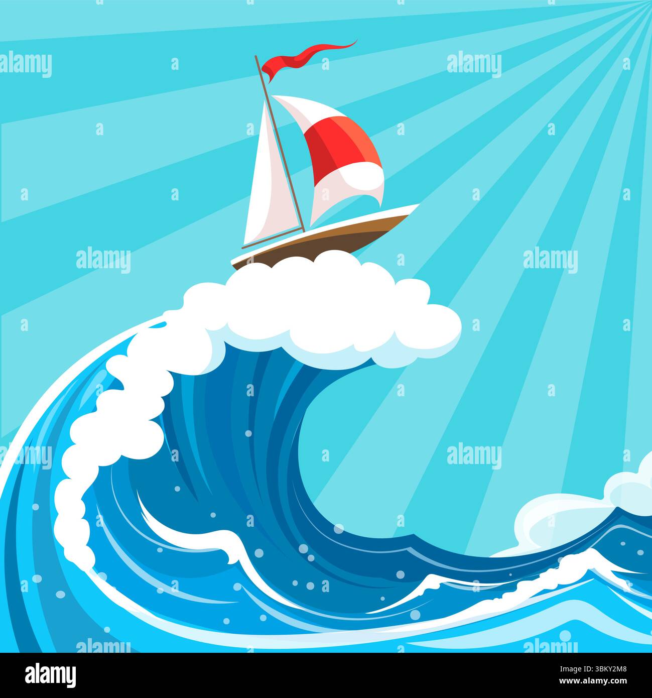 Segelschiff auf hoher Welle Stock Vektor