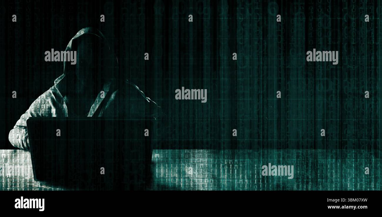Cyber Attack Online mit Hacker Zugriff auf gestohlene Daten Stockfoto