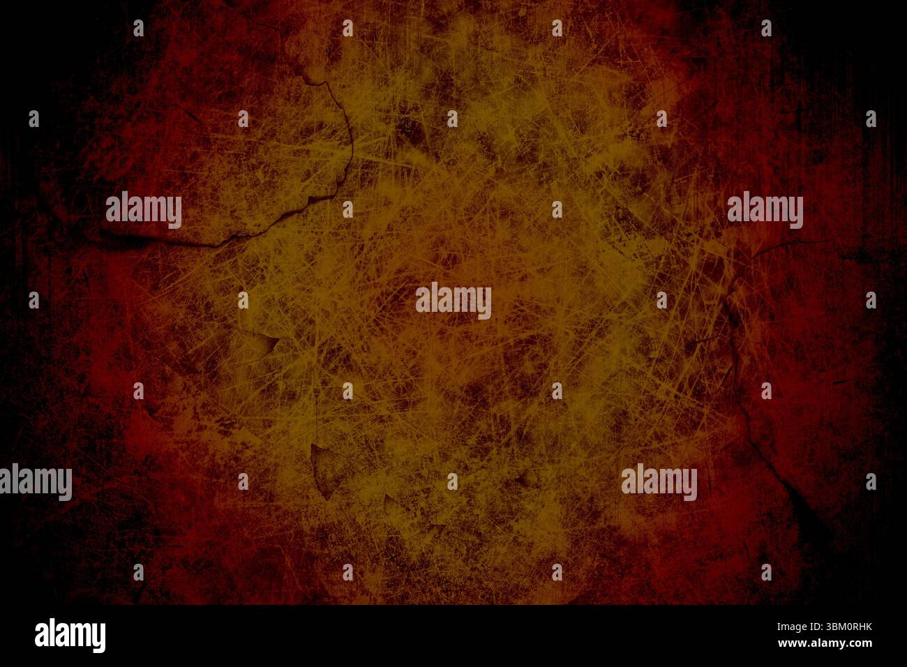 Die flache Industriefläche im Grundimentstil weist einen warmen Verlauf mit Kratzern, Rissen und abgenutzter Farbe auf Stockfoto
