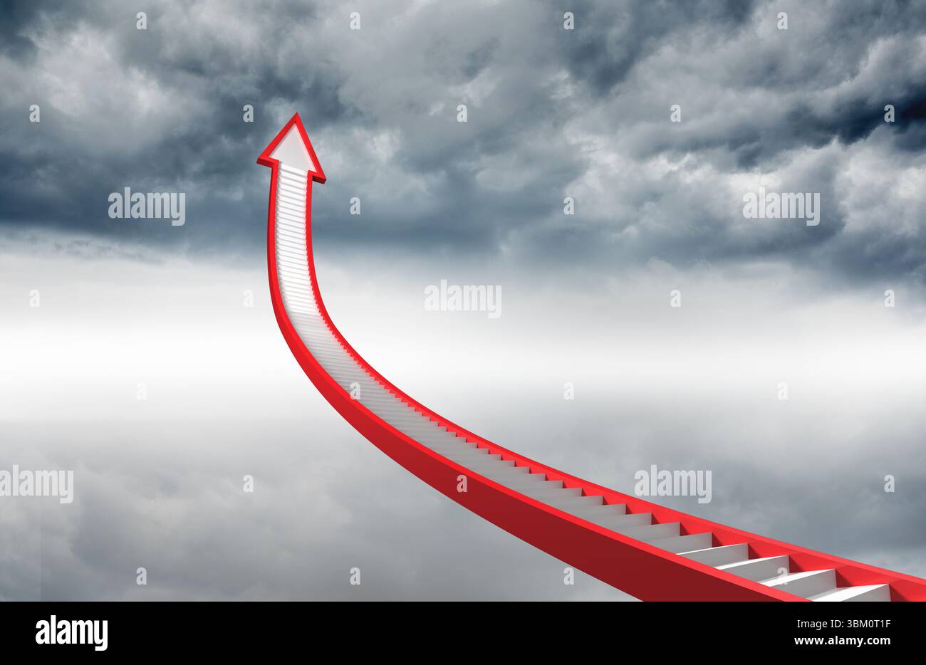Rote Stufen Pfeil gegen Himmel Stockfoto