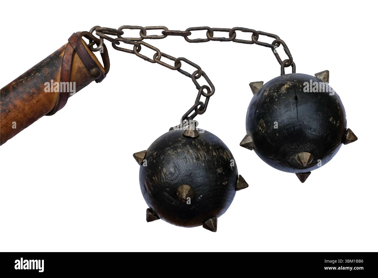 Dekorative Morgenstern mittelalterliche Waffe oder Keule mit Stacheln. Isoliert. Stockfoto
