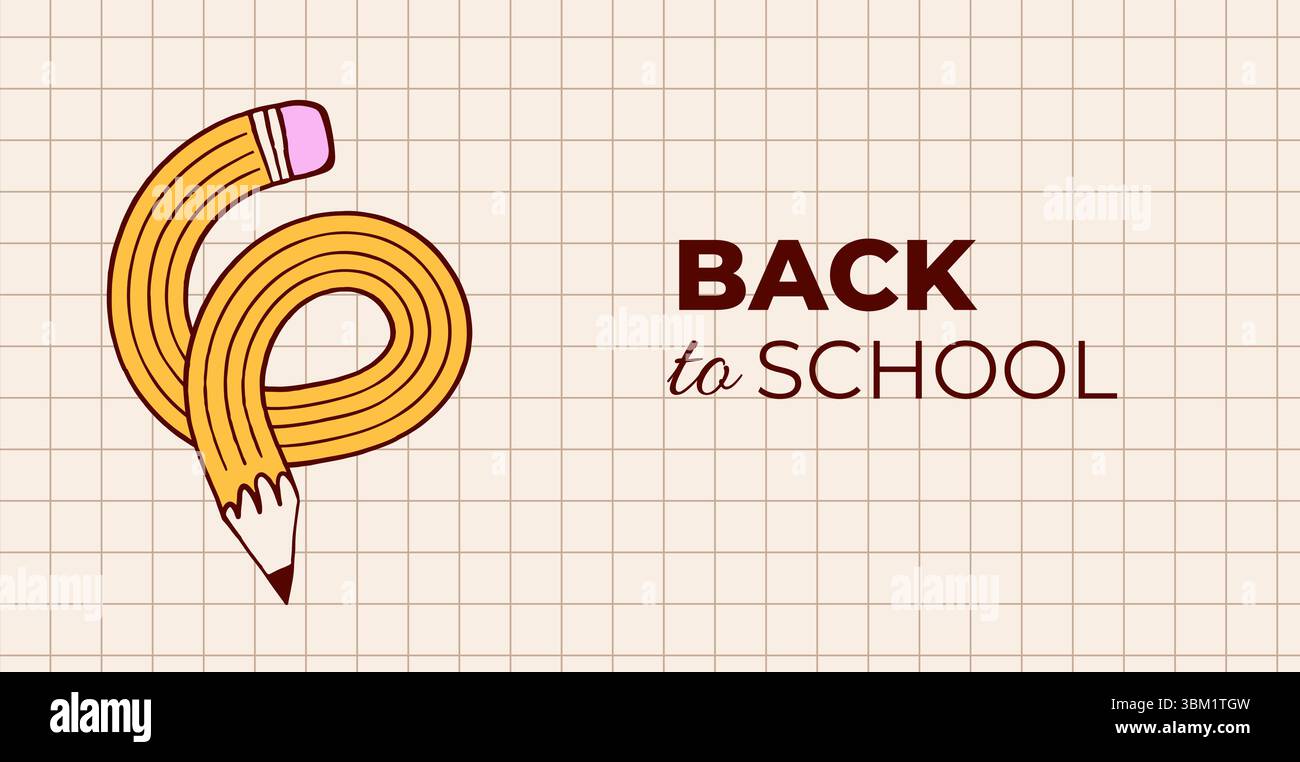 Zurück zur Schule Karte, Banner und Posterschablone mit gebogenem Bleistift Stock Vektor