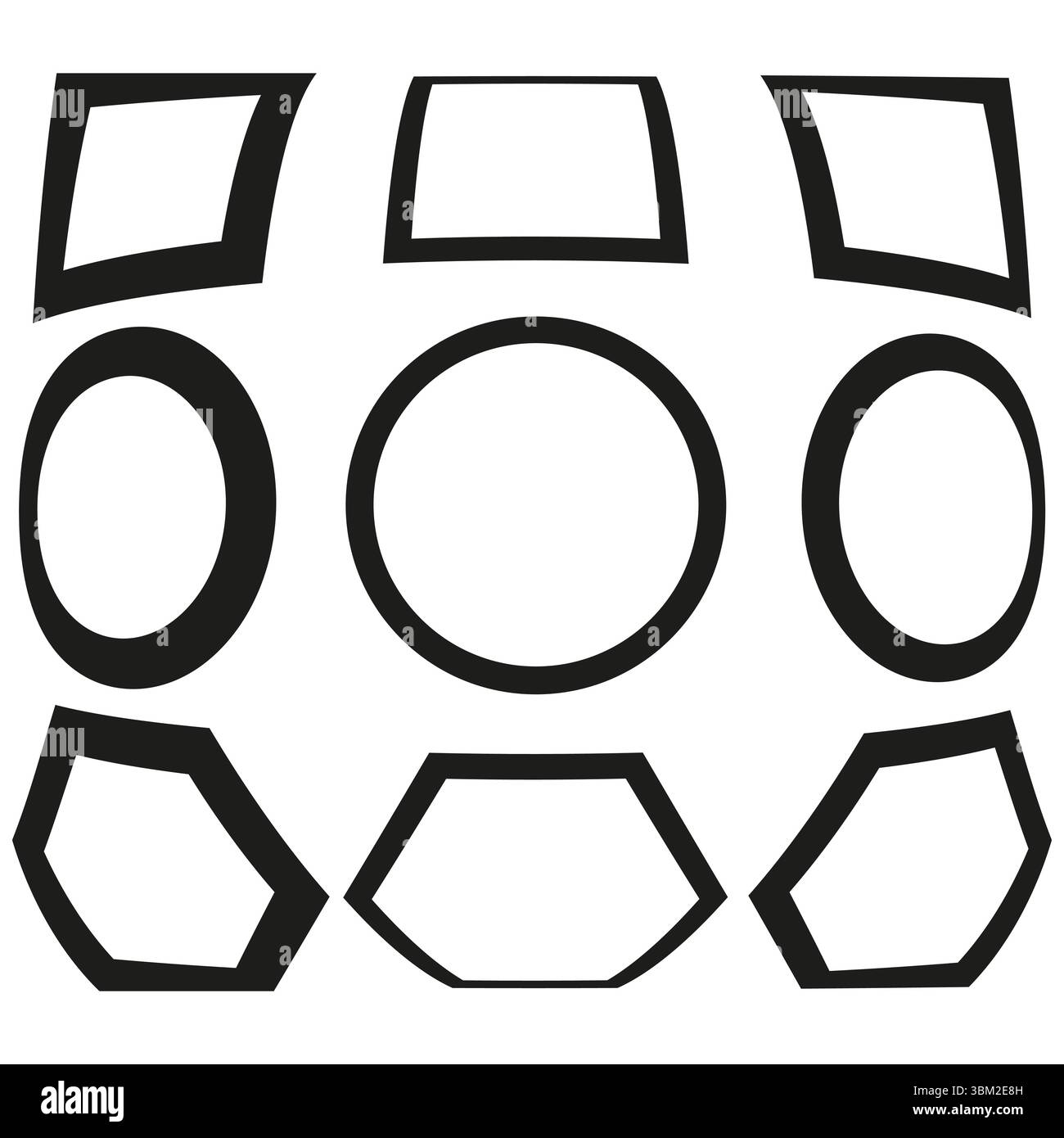 Sammlung ungleichmäßiger Bilder. Raue Kantenformen. Organischer Grenzvektor. Unregelmäßige Strichgrafik. Stock Vektor