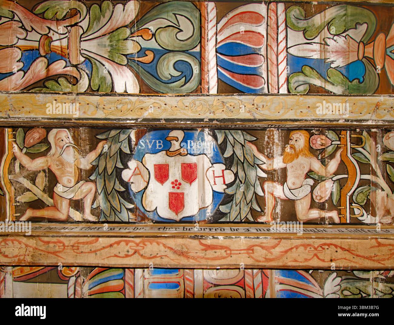 Delgatie Castle Aberdeenshire Schottland die gemalte Decke stammt aus dem Jahr 1597 des Rohaise Room Part Acht Stockfoto