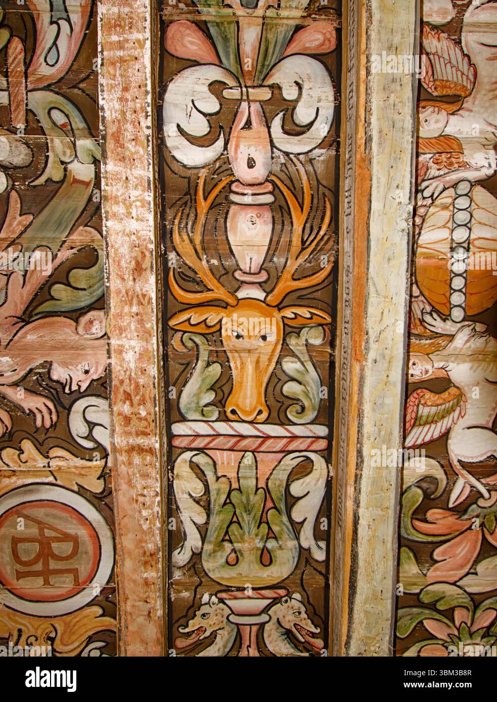 Delgatie Castle Aberdeenshire Schottland die gemalte Decke stammt aus dem Jahr 1597 des Rohaise Room Teil 7 Stockfoto