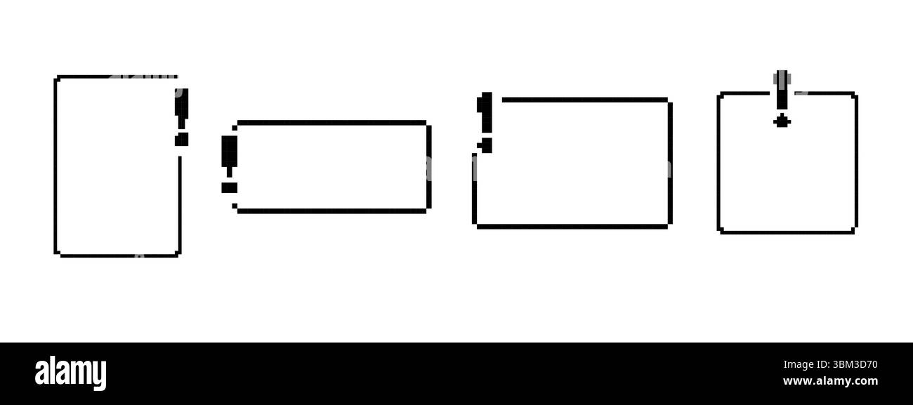 Mosaikpixel-Design mit Warnsymbolen im klassischen Retro-8-Bit-Game-Art-Stil Stock Vektor